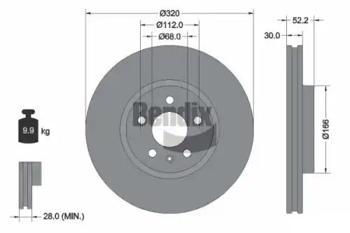 Тормозной диск BENDIX BDS1228HC вентилируемый , передняя ось