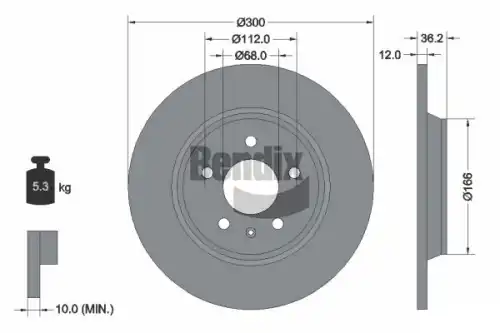 Тормозной диск BENDIX BDS1062 полный , задняя ось