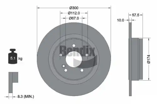 Тормозной диск BENDIX BDS1202 полный , задняя ось