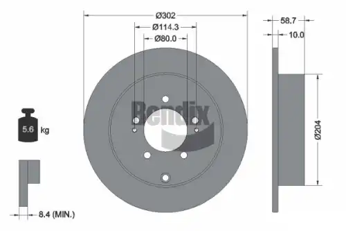 Тормозной диск BENDIX BDS1457 полный , задняя ось