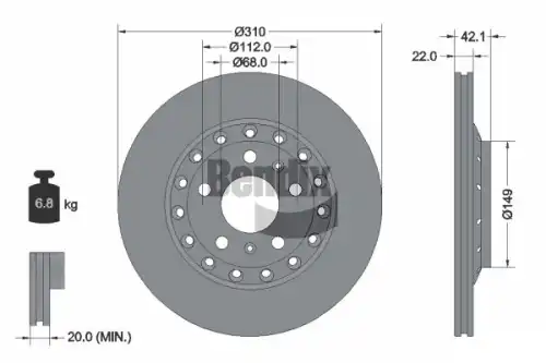 Тормозной диск BENDIX BDS1787 полный , задняя ось