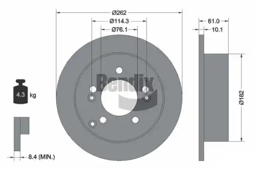 Тормозной диск BENDIX BDS1716 полный , задняя ось