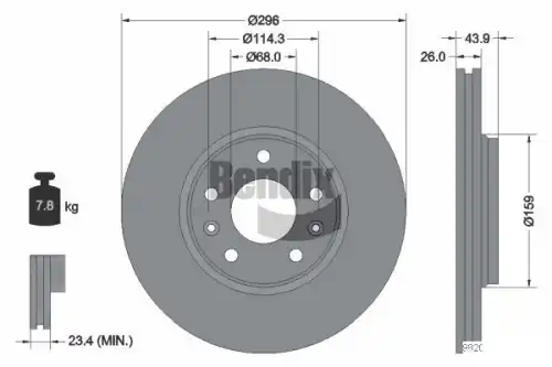 Тормозной диск BENDIX BDS1030 вентилируемый , передняя ось