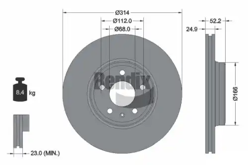 Тормозной диск BENDIX BDS1041HC вентилируемый , передняя ось