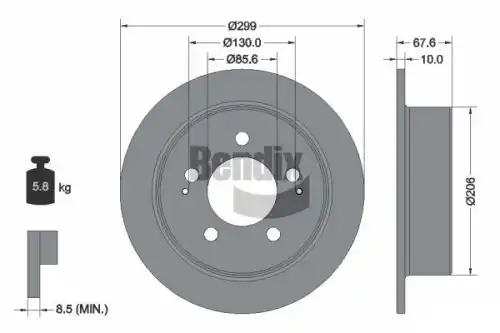 Тормозной диск BENDIX BDS1825 полный , задняя ось