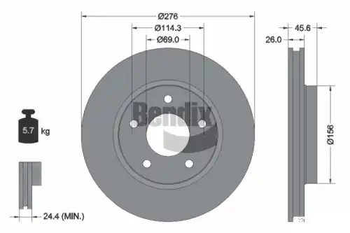 Тормозной диск BENDIX BDS1704 вентилируемый , передняя ось