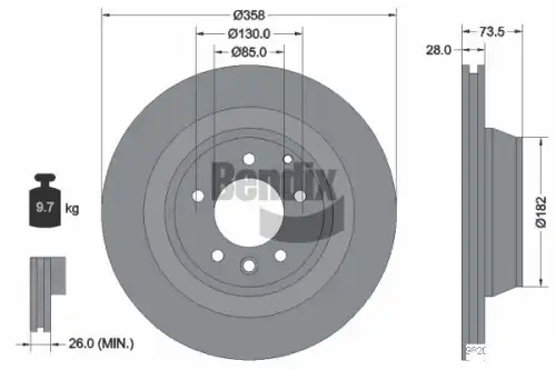 Тормозной диск BENDIX BDS1491 вентилируемый , задняя ось