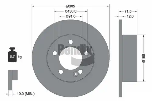 Тормозной диск BENDIX BDS1368 полный , задняя ось