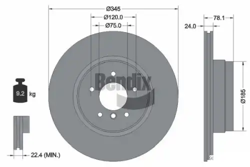 Тормозной диск BENDIX BDS1720HC вентилируемый , задняя ось