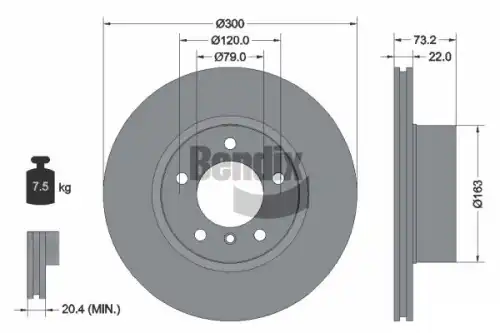 Тормозной диск BENDIX BDS1262HC вентилируемый , передняя ось