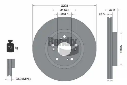 Тормозной диск BENDIX BDS1733 вентилируемый , передняя ось