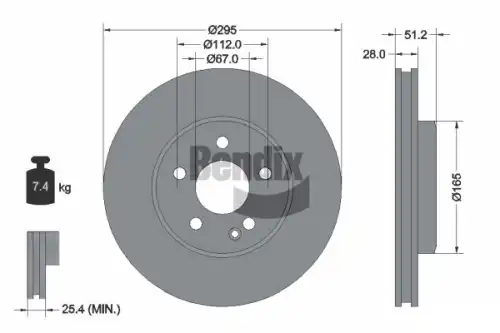 Тормозной диск BENDIX BDS1180HC вентилируемый , передняя ось
