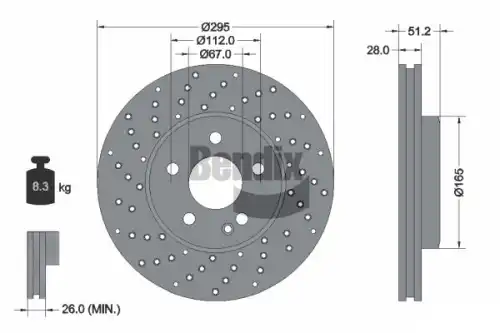 Тормозной диск BENDIX BDS1209HC вентилируемый, перфорированный , передняя ось