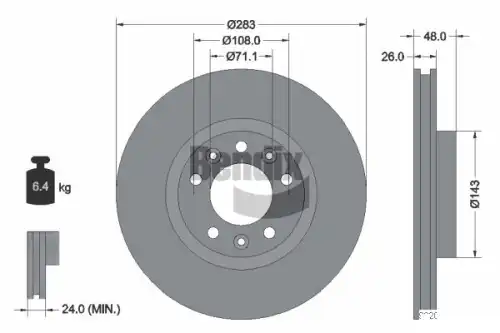 Тормозной диск BENDIX BDS1121 вентилируемый , передняя ось