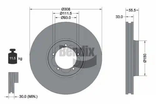 Тормозной диск BENDIX BDS1269 вентилируемый , передняя ось