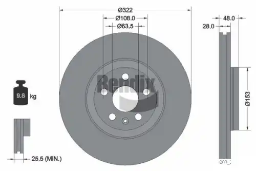 Тормозной диск BENDIX BDS1504HC вентилируемый , передняя ось