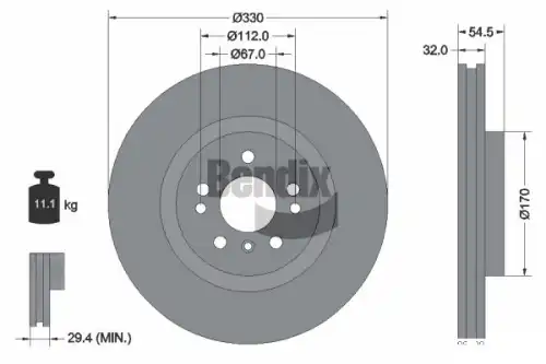 Тормозной диск BENDIX BDS1438HC вентилируемый , передняя ось