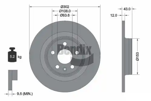 Тормозной диск BENDIX BDS1531HC полный , задняя ось