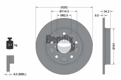 Тормозной диск BENDIX BDS2107