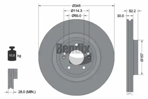 Тормозной диск BENDIX BDS2181 вентилируемый , передняя ось