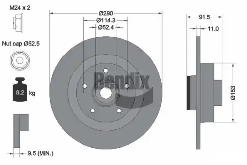 Тормозной диск BENDIX BDS2234 полный , задняя ось