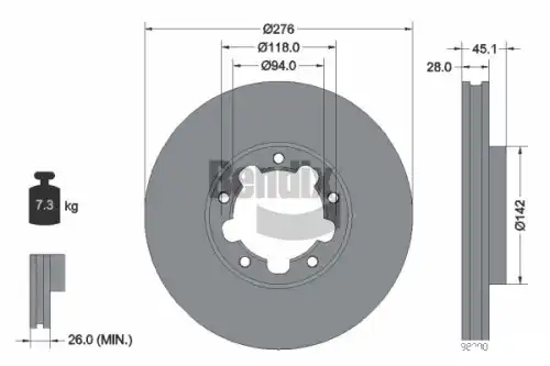 Тормозной диск BENDIX BDS2214 вентилируемый , передняя ось