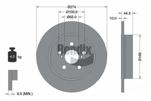 Тормозной диск BENDIX BDS2271