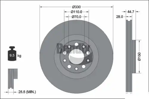 Тормозной диск BENDIX BDS2292HC вентилируемый , задняя ось