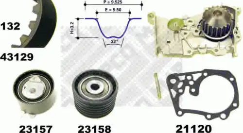 ремкомплект ГРМ с помпой Ren 41129 MAPCO