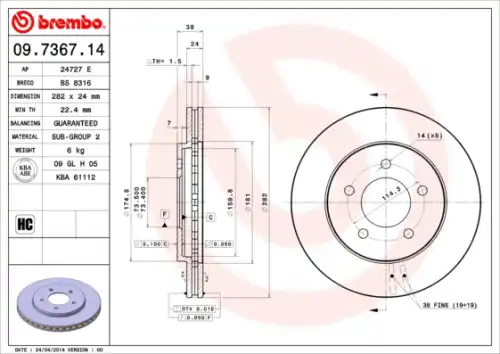 Тормозной диск BREMBO 09.7367.11