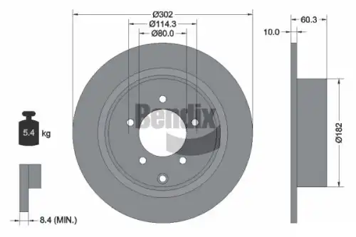 Тормозной диск BENDIX BDS1471 полный , задняя ось