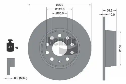 Тормозной диск BENDIX BDS1581 полный , передняя ось