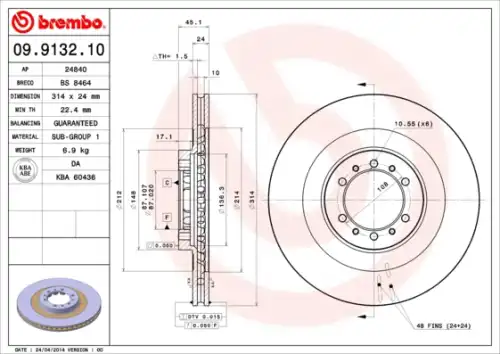 Тормозной диск BREMBO 09.9132.11