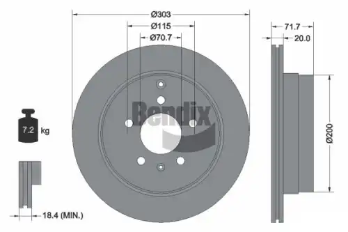 Тормозной диск BENDIX BDS1291 вентилируемый , задняя ось