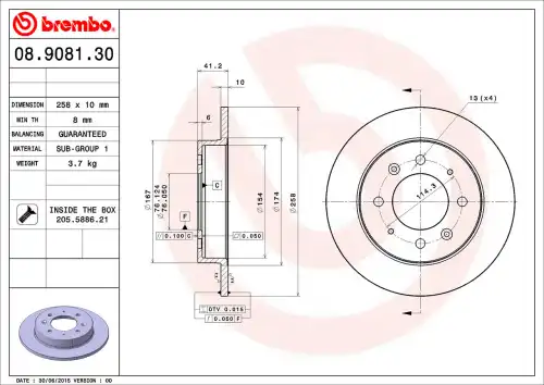 Тормозной диск BREMBO 08.9081.30