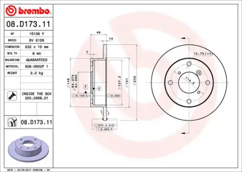 Тормозной диск BREMBO 08.D173.11