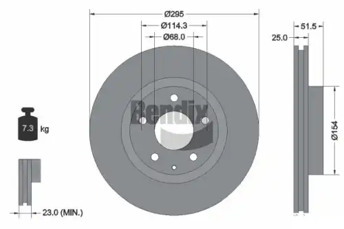 Тормозной диск BENDIX BDS1481 вентилируемый , задняя ось