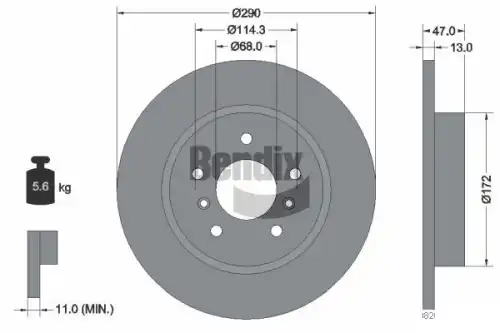 Тормозной диск BENDIX BDS1487 полный , задняя ось