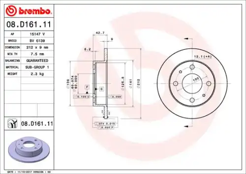Тормозной диск BREMBO 08.D161.11
