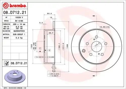 Тормозной диск BREMBO 08.D712.21