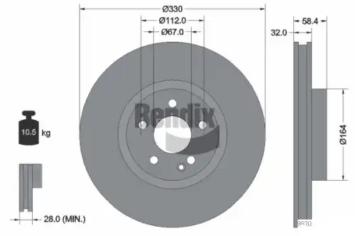 Тормозной диск BENDIX BDS1266HC вентилируемый , передняя ось