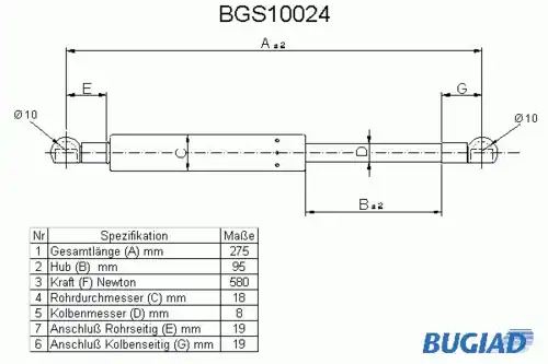 амортизатор багажника Audi BGS10024 BUGIAD