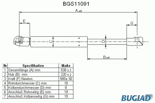 амортизатор багажника Ford BGS11091 BUGIAD