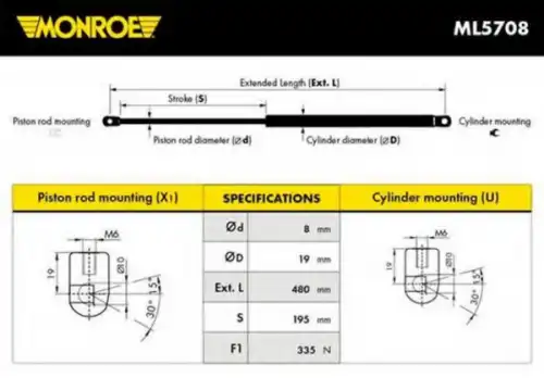 Амортизатор (упор) багажника MONROE ML5708