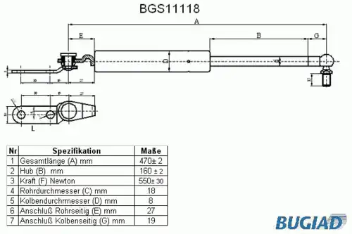 Амортизатор багажника BGS11118 BUGIAD