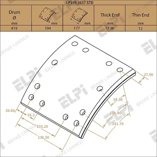 Тормозные колодки барабанные ELPI 9537