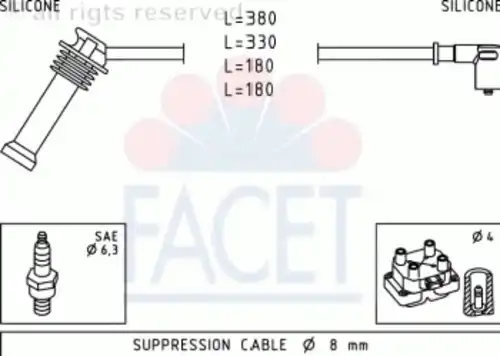 компл. высоковольт. проводов Ford 4.9625 FACET