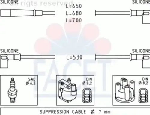 компл. высоковольт. проводов Ford 4.9554 FACET
