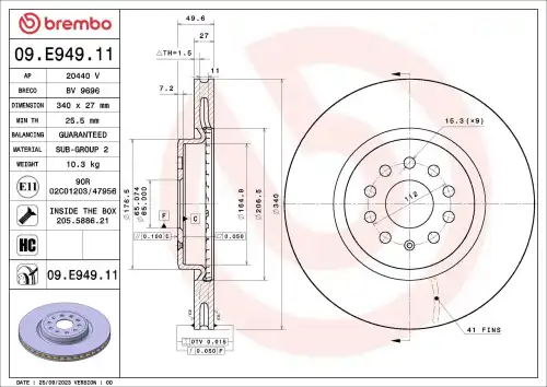 Тормозной диск 09.E949.11 BREMBO