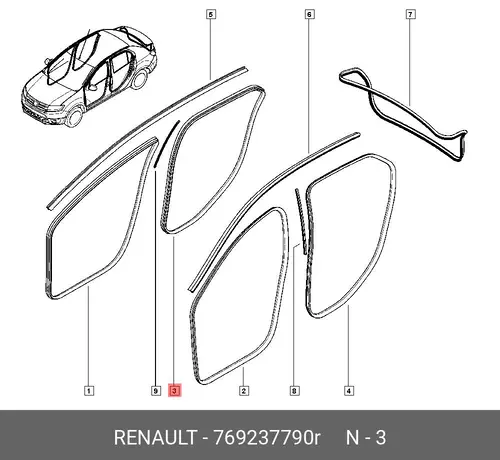 Уплотнитель двери RENAULT 769237790R